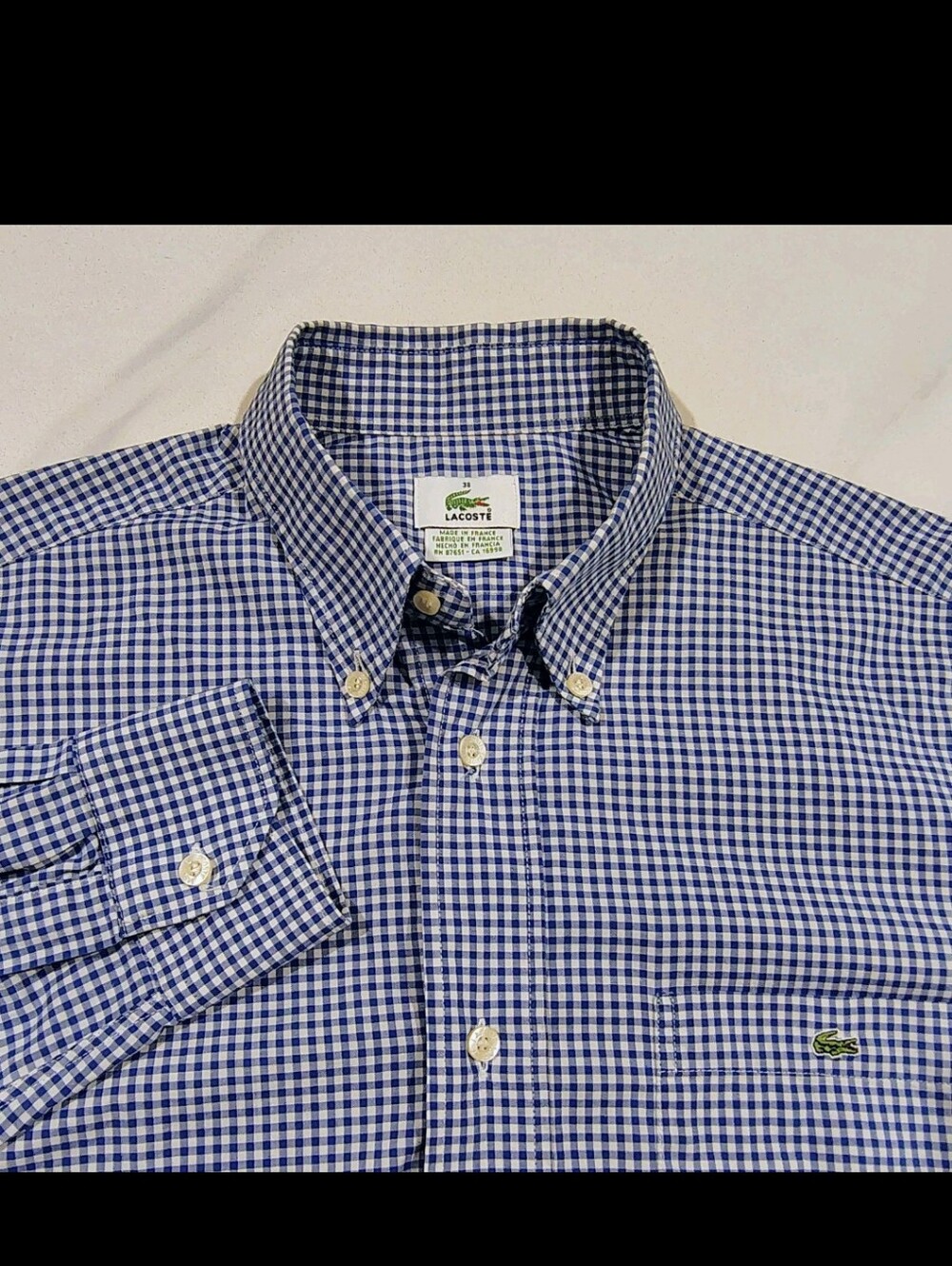 Lacoste Mens Shirt Regular Fit Long Sleeve Casual 38 Cotton Made In France